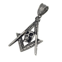 Freemason compass with stainless steel skull pendant
