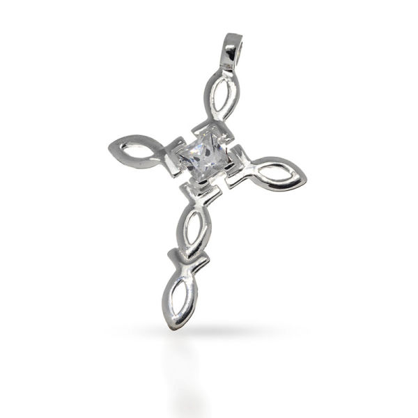 925 Sterling Silberanhänger - Kreuz mit Cubik Zirkonia "Gawain"