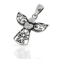 925 Sterling Silver Pendant - Angel with Heart