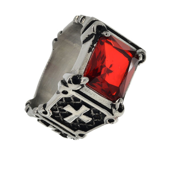 Stainless Steel Ring - Templar Red-65 (20,7 Ø) 11,0 US