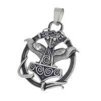 Stainless steel pendant - Thors hammer with raven