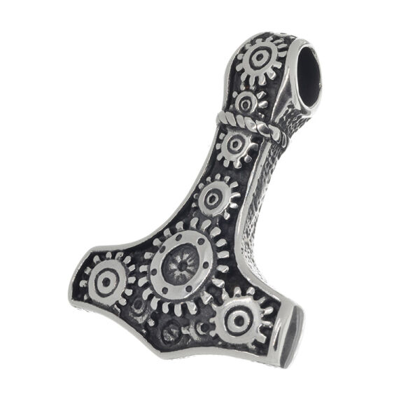Edelstahlanhänger – Thors Hammer mit Sonnenrosetten