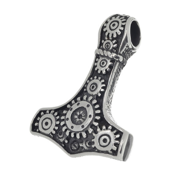 Stainless Steel Pendant - Thors Hammer "Sun Symbols"