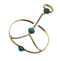 Bronze bangle - with finger chain and stone embellishment