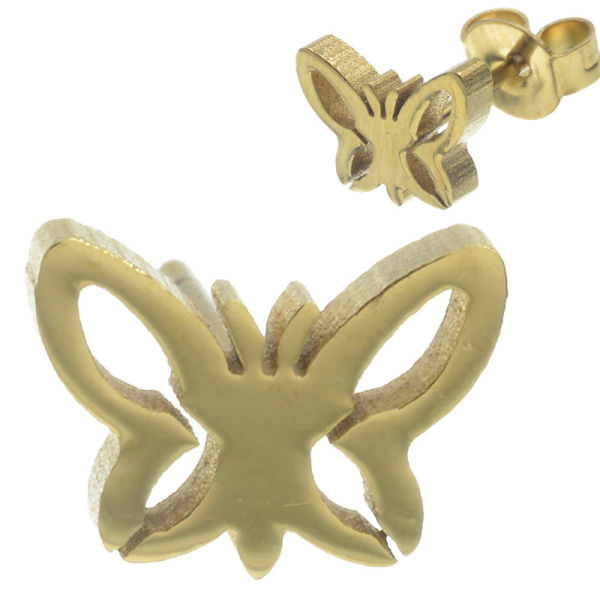 Stainless steel ear stud butterfly Gold