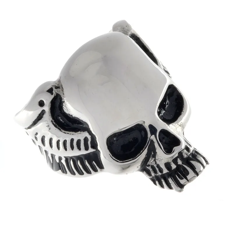 Edelstahlring - Totenkopf mit seitlichen Flügeln