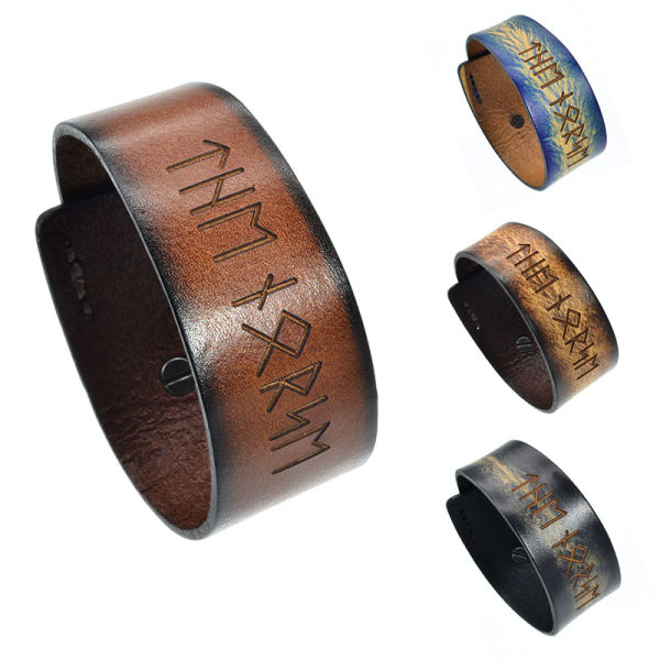 Leather Bracelet various Colors - Viking Runes