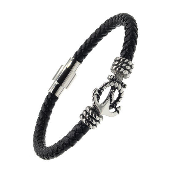 Leather bracelet with anchor - magnetic clasp