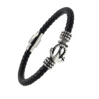 Leather bracelet with anchor - magnetic clasp
