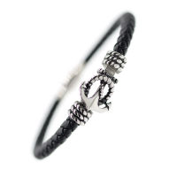 Leather bracelet with anchor - magnetic clasp