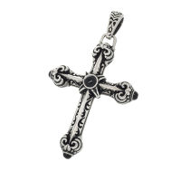 Stainless steel pendant - cloverleaf cross with “Gothic” stones 74 mm