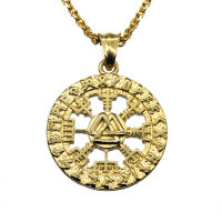 Stainless steel pendant - "Vegvisir" PVD Gold