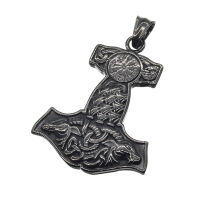 Edelstahlanhänger – Thors Hammer mit Strahlenzeichen und Tierrelief