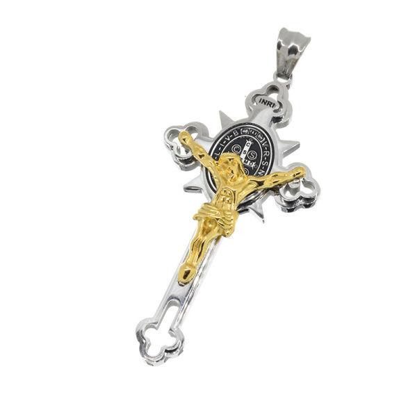 Edelstahlanhänger - "Kreuz Inri" Stahl / PVD Gold