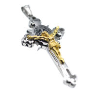 Edelstahlanhänger - "Kreuz Inri" Stahl / PVD Gold