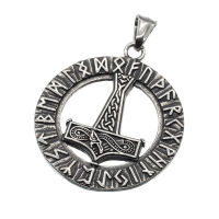 Stainless steel pendant - "Runic circle with Thors...