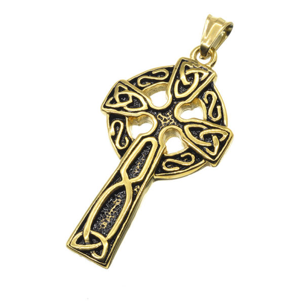 Edelstahlanhänger - Keltenkreuz "666" PVD Gold