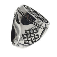 Stainless steel ring - signet ring - tree of life with infinite knot and closed ring band