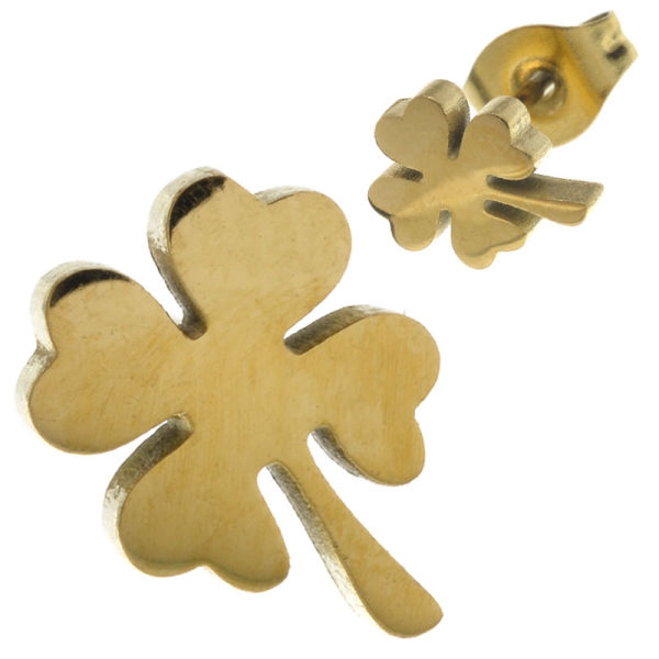 Edelstahlohrstecker - Glücksklee PVD-Gold