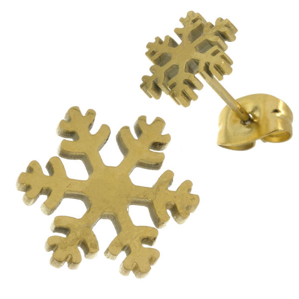 Edelstahlohrstecker Schneeflocke / Eiskristall PVD Gold