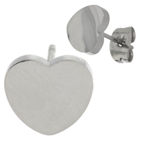 Stainless steel stud earrings - Heart Steel-4 mm