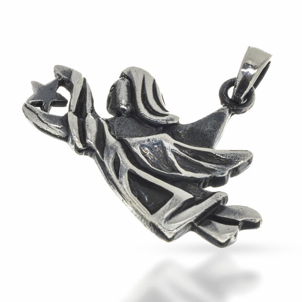 925 Sterling Silberanhänger - Fliegender Engel mit Stern