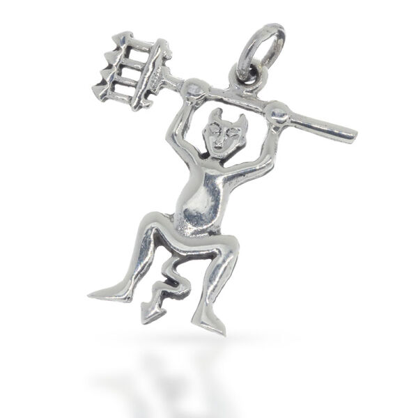 Little Devil Pendant with Raised Trident in 925 Sterling Silver