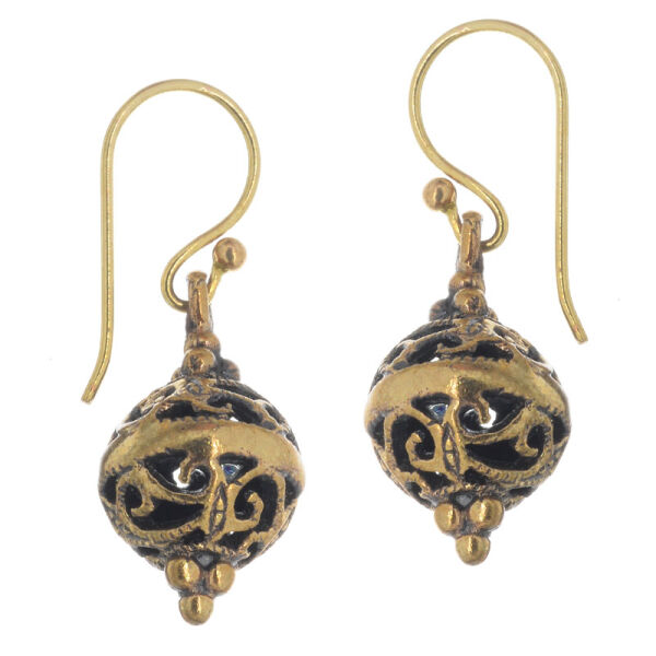 Bronze Ohrhänger - kugelförmig mit Ornament