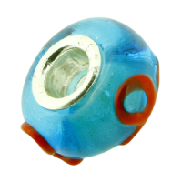 K Bead versilbert - blau mit orange geschwungenen Streifen