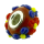 K Bead versilbert - rot mit blauen und roten abstehenden Blumen