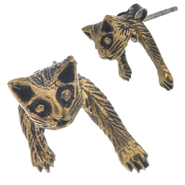 Bronzeohrringe - Katze Silberstecker