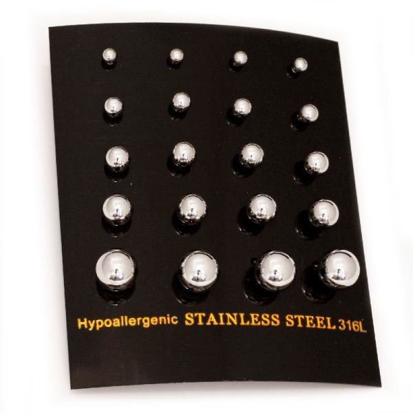 Edelstahlohrstecker Kugel SET 2 -stahlfarben
