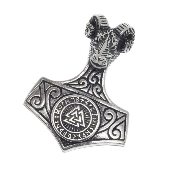 Edelstahlanhänger - Valknut-Hammer mit Widderkopf