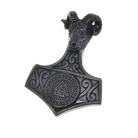 Edelstahlanhänger - Valknut-Hammer mit Widderkopf