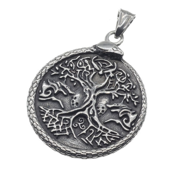 Stainless Steel Pendant - Tree of Life/Pentagram with Snake