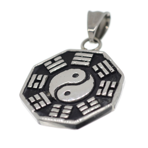 Edelstahlanhänger Octagon mit beidseitigen Yin & Yang und Acht Trigrammen