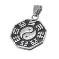 Edelstahlanhänger Octagon mit beidseitigen Yin & Yang und Acht Trigrammen