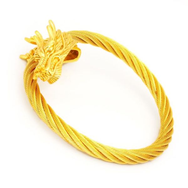 Edelstahldraht-Armreifen 6 mm mit Drachenkopf