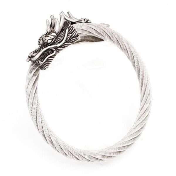 Stainless Steel Wire Bangle 6 mm with Dragon Head Steel