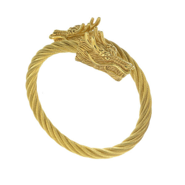 Edelstahldraht-Armreifen 6 mm mit Drachenkopf PVD-Gold