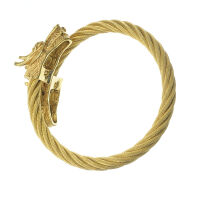 Edelstahldraht-Armreifen 6 mm mit Drachenkopf PVD-Gold