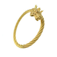 Edelstahldraht-Armreifen 6 mm mit Drachenkopf PVD-Gold