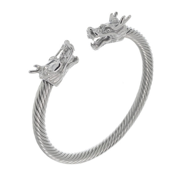 Stainless Steel Bangle - with Dragon Heads Steel-Steel