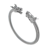 Stainless Steel Bangle - with Dragon Heads Steel-Steel