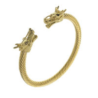 Stainless Steel Bangle - with Dragon Heads PVD-Gold-PVD-Gold