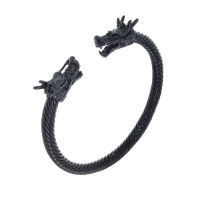 Stainless Steel Bangle - with Dragon Heads PVD-Black-PVD-Black