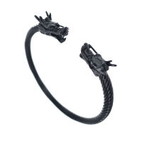 Stainless Steel Bangle - with Dragon Heads PVD-Black-PVD-Black