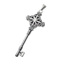 Edelstahlanhänger – Langer Ornamentschlüssel mit floralem Griff