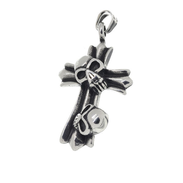Edelstahlanhänger - Kreuz mit Totenköpfen