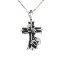 Edelstahlanhänger - Kreuz mit Totenköpfen